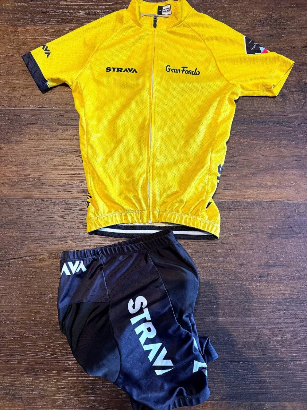 Kids M (~6-8Y) Santic Strava Gran Fondo Yellow Cycling Jersey + Padded Shorts